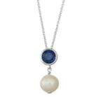 Sterling Silver Lab-created Sapphire & Freshwater Cultured Pearl Pendant, Women's, Size: 18, Blue