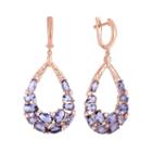 Cubic Zirconia Rose Gold Tone Sterling Silver Teardrop Earrings, Women's, Purple