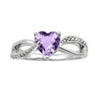 Sterling Silver Amethyst And Diamond Accent Heart Bypass Ring, Women's, Size: 6, Purple