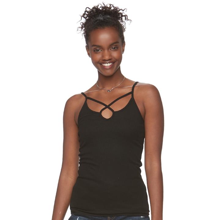 Juniors' Mudd&reg; Ribbed Cross Front Tank, Teens, Size: Xs, Black