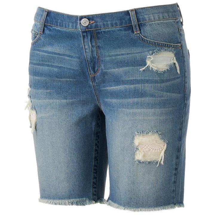 Juniors' Plus Size Mudd&reg; Ripped Bermuda Jean Shorts, Teens, Size: 16 W, Dark Blue