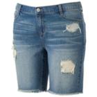 Juniors' Plus Size Mudd&reg; Ripped Bermuda Jean Shorts, Teens, Size: 16 W, Dark Blue