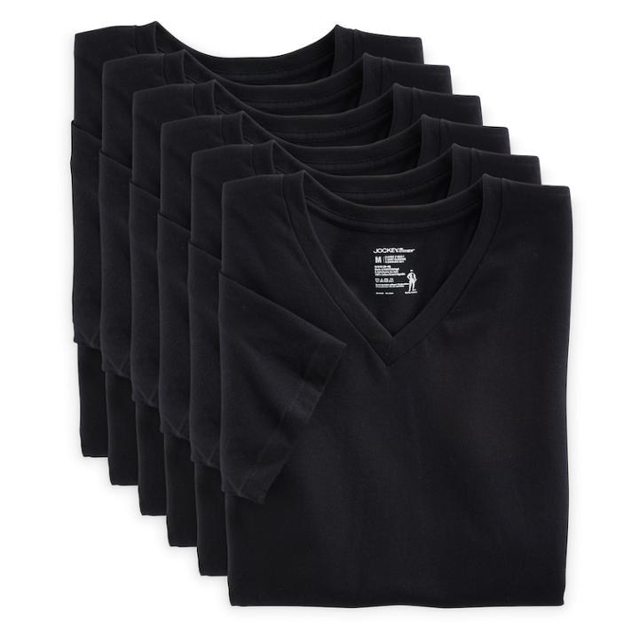 Men's Jockey 6-pack Staynew V-neck Tees, Size: Medium, Black