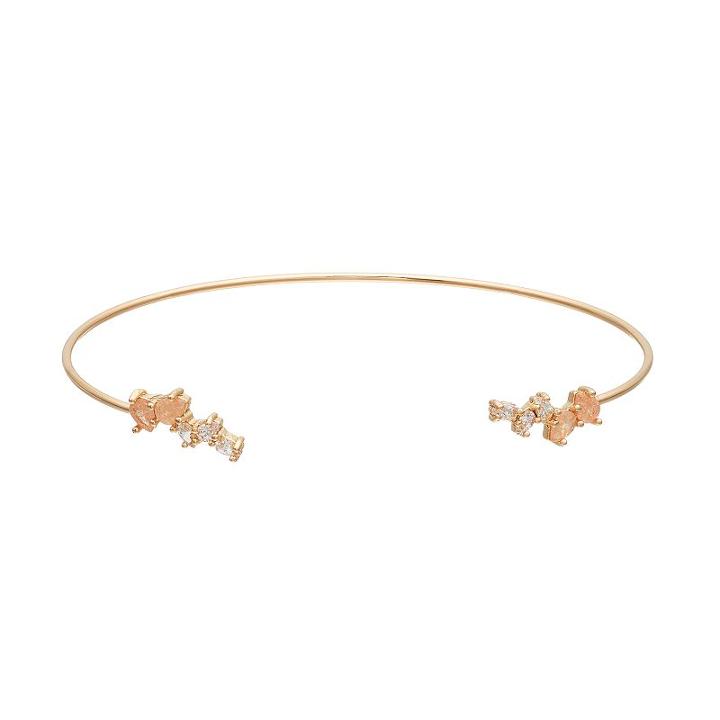 Lc Lauren Conrad Cubic Zirconia & Pink Crackle Stone Cluster Cuff Bracelet, Women's, Med Pink
