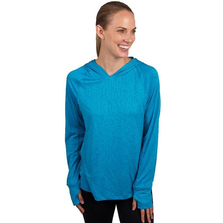 Women's Jockey Sport Helix Jacquard Workout Hoodie, Size: Medium, Med Blue