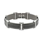 Lynx Stainless Steel Black Ion & Carbon Fiber Bracelet - Men, Size: 8.50, Grey