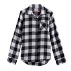 Girls 7-16 & Plus Size So&reg; Button-down Metallic Plaid Shirt, Size: 18 1/2, Black