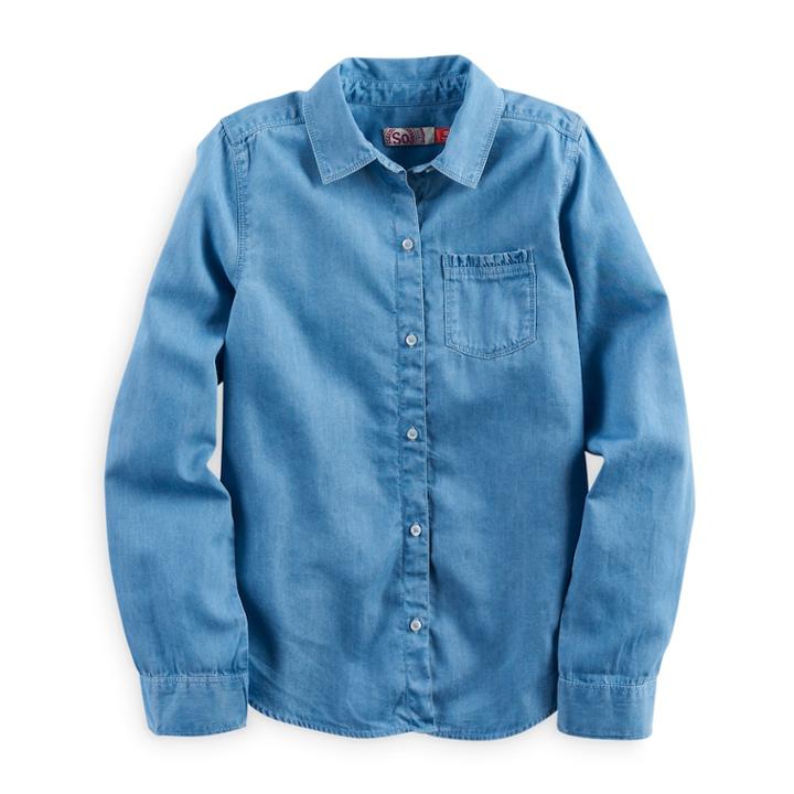 Girls 7-16 & Plus Size So&reg; Tie Front Chambray Button-down Shirt, Size: 10, Light Blue