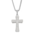 Stainless Steel Men's Cubic Zirconia Cross Pendant Necklace, Size: 24, White