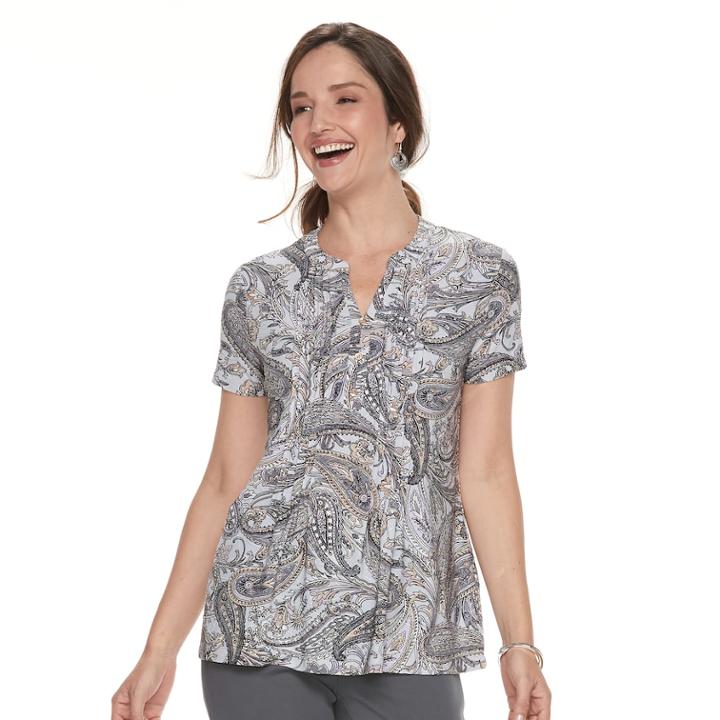 Women's Croft & Barrow&reg; Jacquard Pintuck Henley Top, Size: Small, Grey