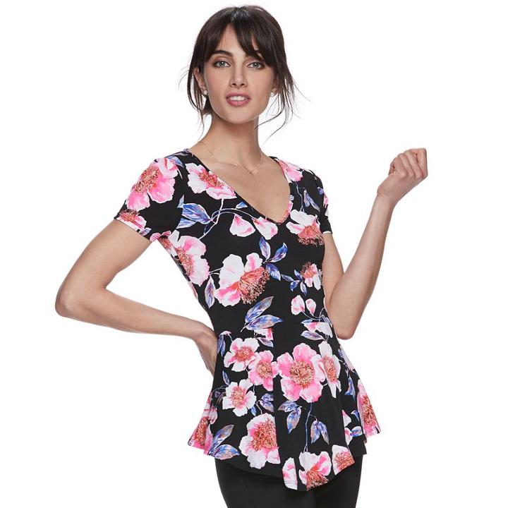 Women's Elle&trade; Asymmetrical Peplum Top, Size: Large, Black