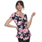 Women's Elle&trade; Asymmetrical Peplum Top, Size: Large, Black
