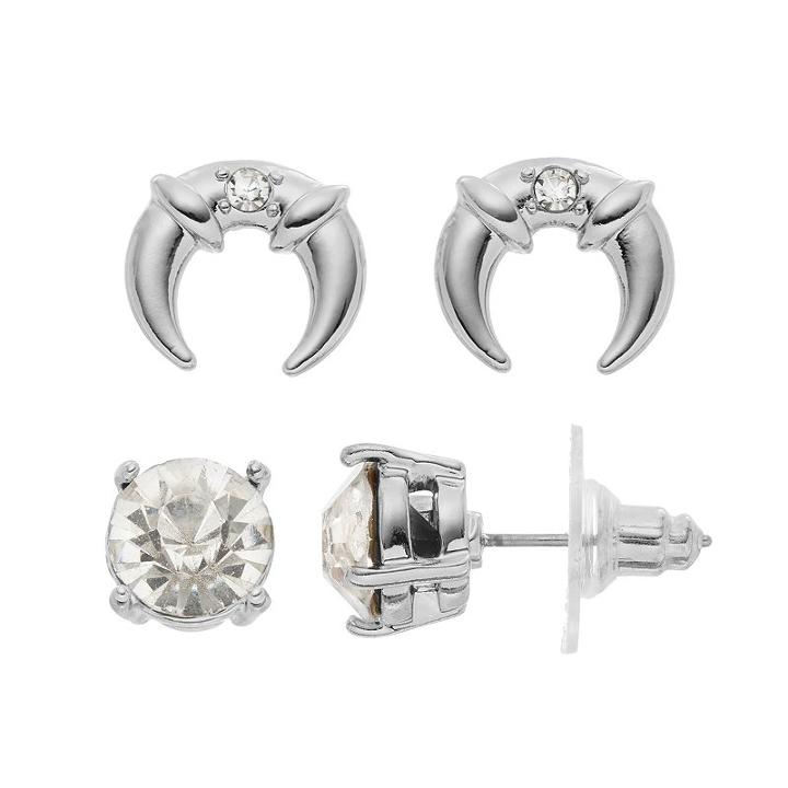 Jennifer Lopez Solitaire Stud & Crescent Drop Earring Set, Women's, Silver