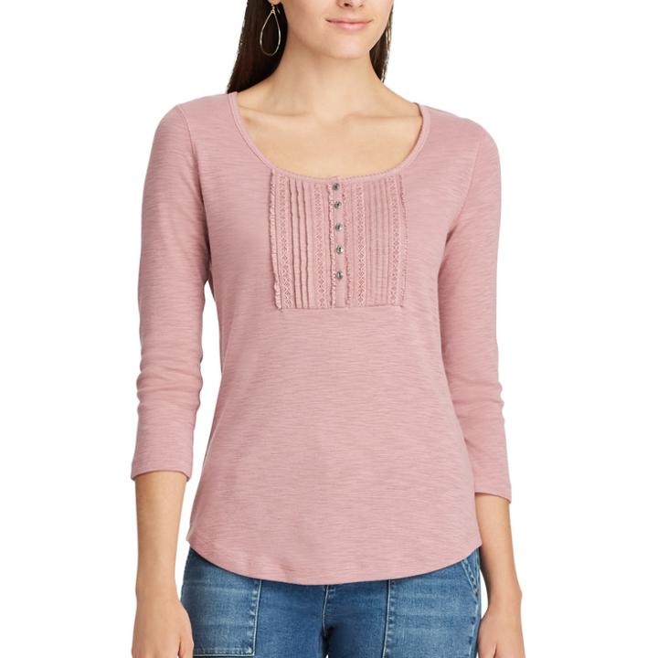 Petite Chaps Lace-trim Top, Women's, Size: Xl Petite, Pink