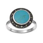 Silver Luxuries Simulated Turquoise Round Halo Ring, Women's, Size: 8, Grey