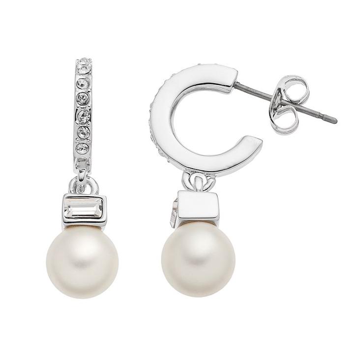 Simply Vera Vera Wang Simulated Pearl Hoop Earrings With Swarovski Crystals, Women's, White