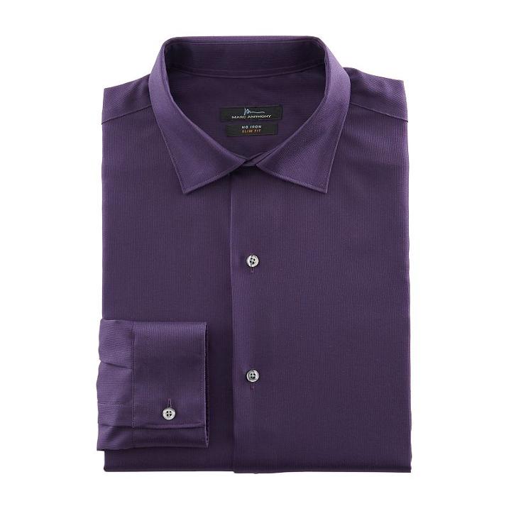 Men's Marc Anthony Textured Slim-fit No-iron Dress Shirt, Size: 16-32/33, Purple