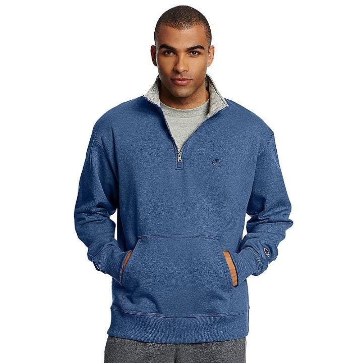 Men's Champion Fleece Powerblend Quarter-zip Pullover, Size: Large, Blue (navy)