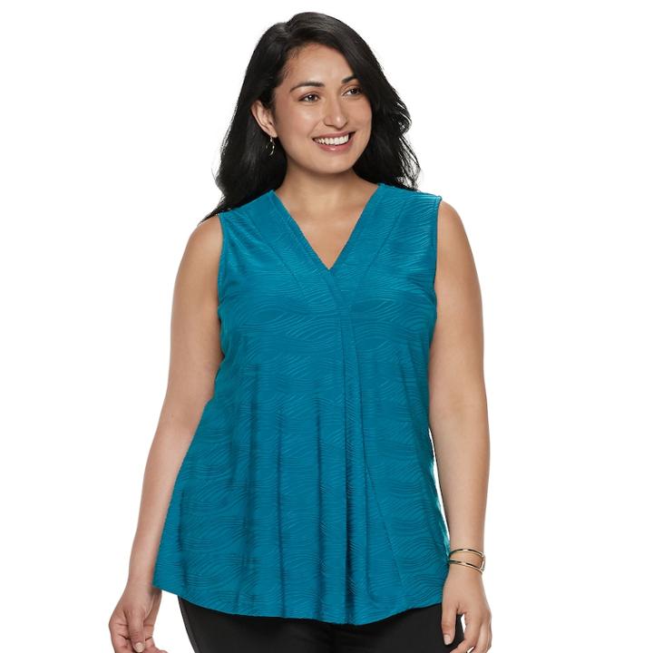 Plus Size Dana Buchman Pleated V-neck Tank, Women's, Size: 3xl, Dark Blue