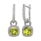 Sterling Silver Peridot And Lab-created White Sapphire Square Halo Drop Earrings, Women's, Green