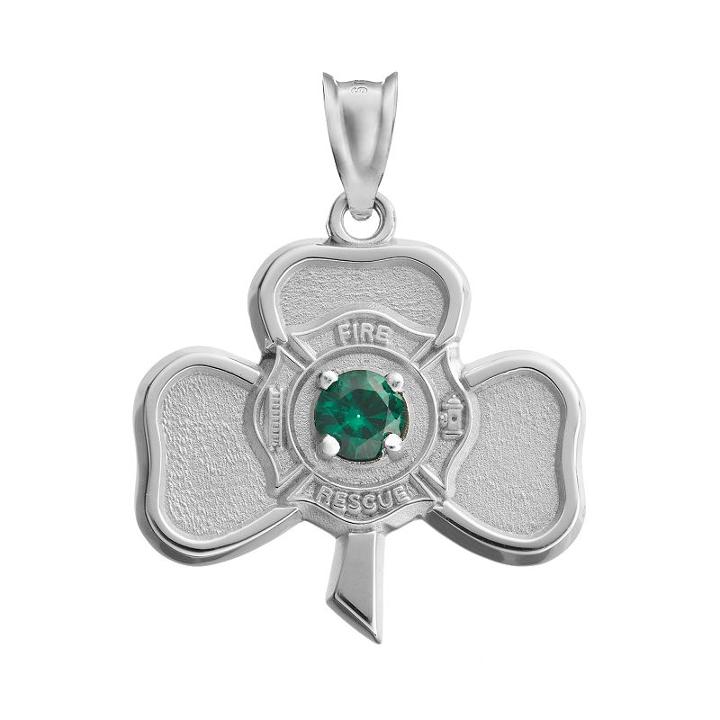 Insignia Collection Simulated Emerald Sterling Silver Irish Shamrock Maltese Cross Pendant, Women's, Multicolor