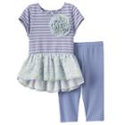 Girls 4-6x Marmellatta Classics Rosette Stripes & Floral Dress & Leggings Set, Girl's, Size: 6, Dark Blue