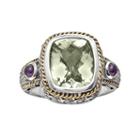 14k Gold Over Silver And Sterling Silver Green Quartz And Diamond Accent Frame Ring, Women's