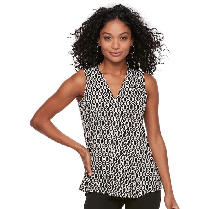 Petite Dana Buchman Pleated V-neck Tank, Women's, Size: Xl Petite, Beig/green (beig/khaki)