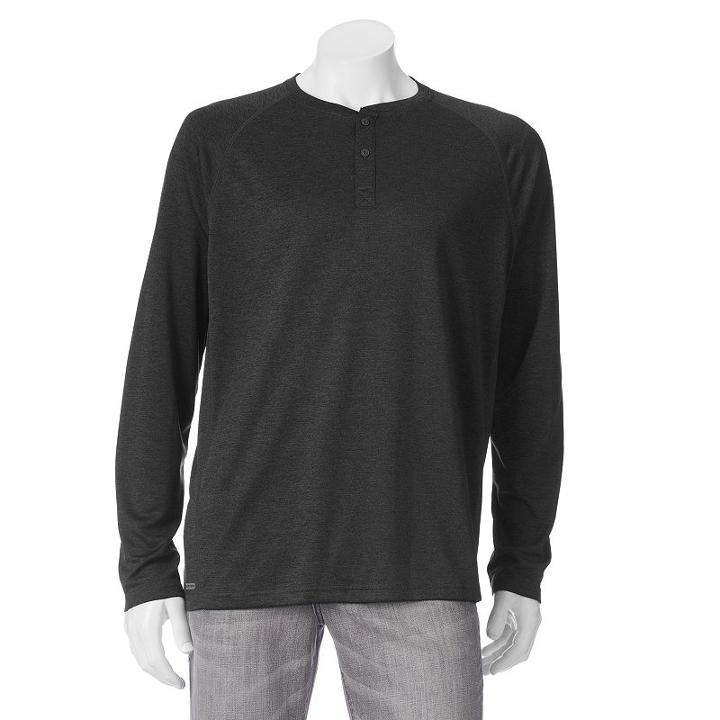 Men's Free Country Birdseye Heathered Henley, Size: Medium, Black