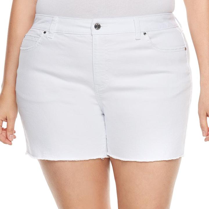 Plus Size Jennifer Lopez Raw-edge Boyfriend Jean Shorts, Women's, Size: 18 W, White
