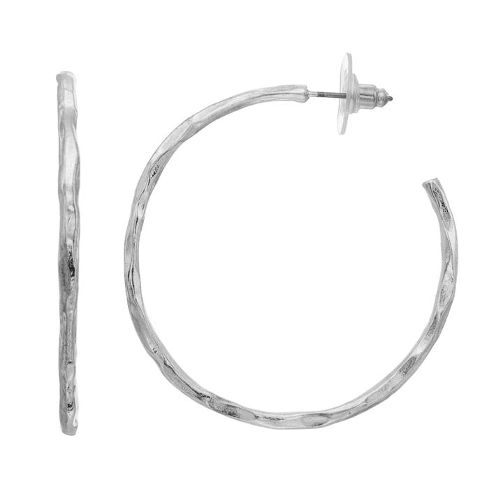 Silver Tone Hammered Nickel Free Hoop Earrings, Women's