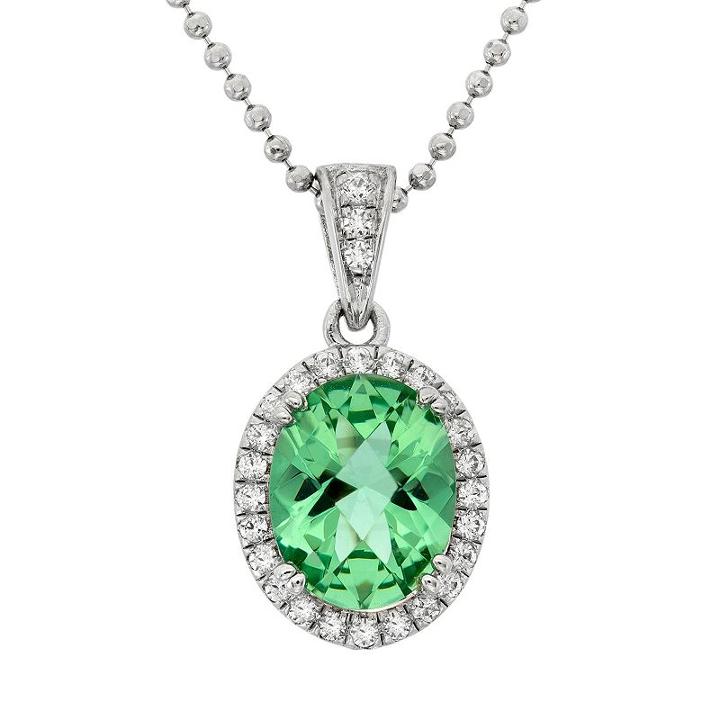 Obsidian And Cubic Zirconia Platinum Over Silver Oval Halo Pendant Necklace, Women's