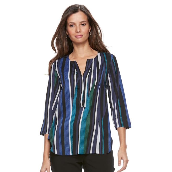 Women's Dana Buchman Pleated Splitneck Top, Size: Large, Blue