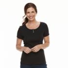 Women's Croft & Barrow&reg; Button Accent Scoopneck Tee, Size: Xxl, Black