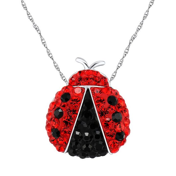 Diamonluxe Crystal Sterling Silver Ladybug Pendant - Made With Swarovski Crystals, Women's, Red