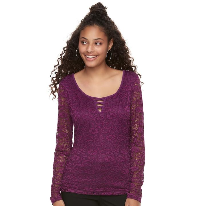 Juniors' Candie's® Criss-cross Lace Top, Size: Xl, Purple