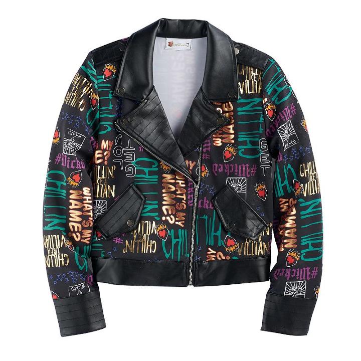 Disney D-signed Descendants 2 Girls 7-16 Foil Printed Text Moto Jacket, Size: Medium, Ovrfl Oth