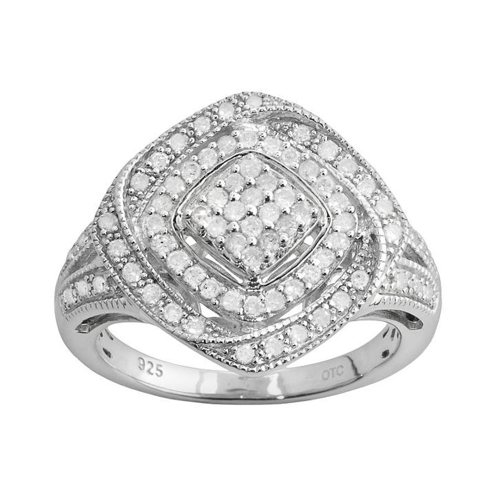 Sterling Silver 1/2-ct. T.w. Diamond Openwork Square Ring, Women's, Size: 7, White