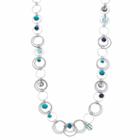 Aqua Bead Long Circle Link Necklace, Women's, Turq/aqua