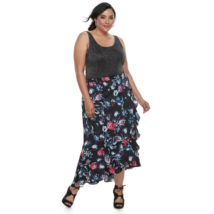 Plus Size Jennifer Lopez Ruffle Satin Maxi Skirt, Women's, Size: 0x, Black