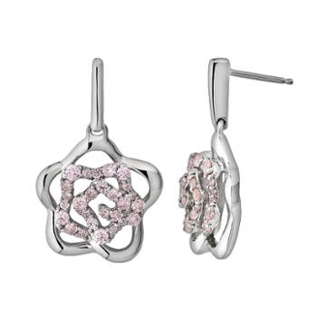 Lotopia Sterling Silver Openwork Flower Drop Earrings - Made With Swarovski Cubic Zirconia, Women's, Pink