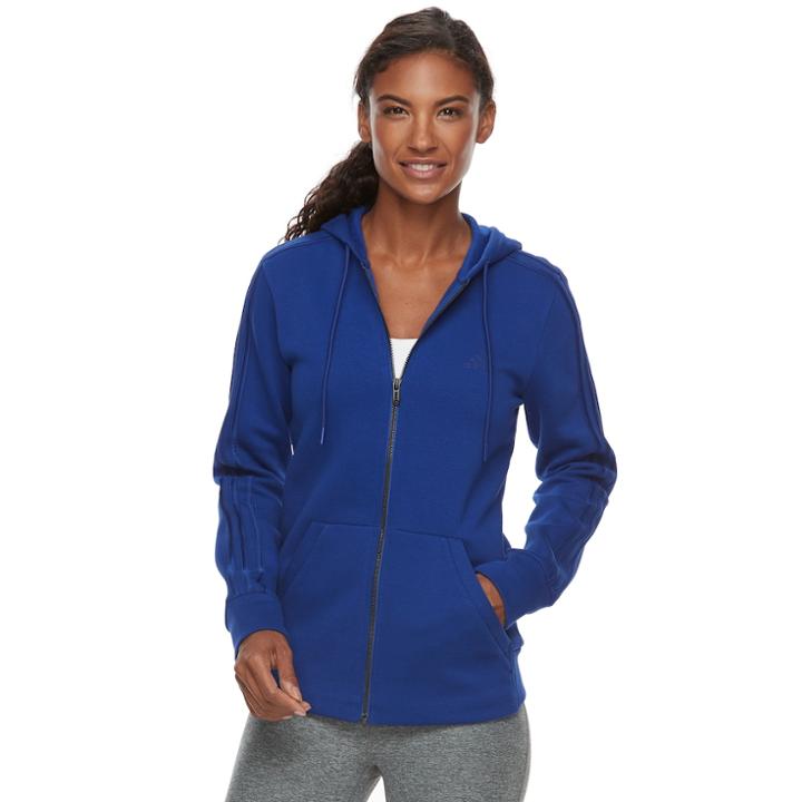 Women's Adidas Essential Fleece 3 Stripe Zip-up Hoodie, Size: Small 4, Blue (navy)
