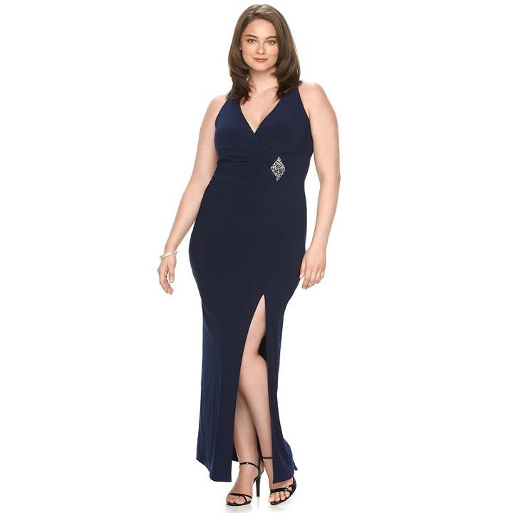 Women's Chaps Embellished Pleated Evening Gown, Size: 16, Blue (navy)