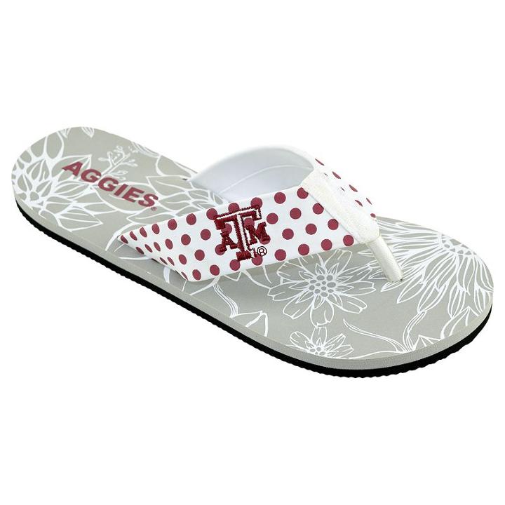 Women's College Edition Texas A & M Aggies Floral Polka-dot Flip-flops, Size: Medium, White