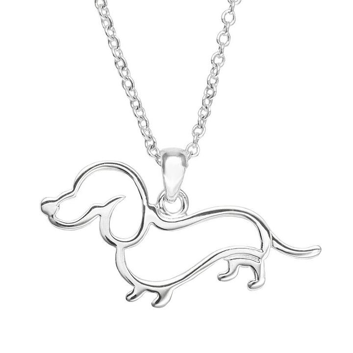 Silver Plated Dachshund Pendant Necklace, Women's, Size: 17, Grey