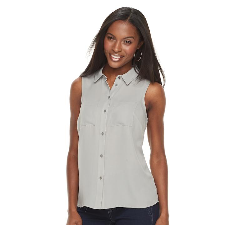 Petite Apt. 9&reg; 2-pocket Button Down Blouse, Women's, Size: Xs Petite, Grey