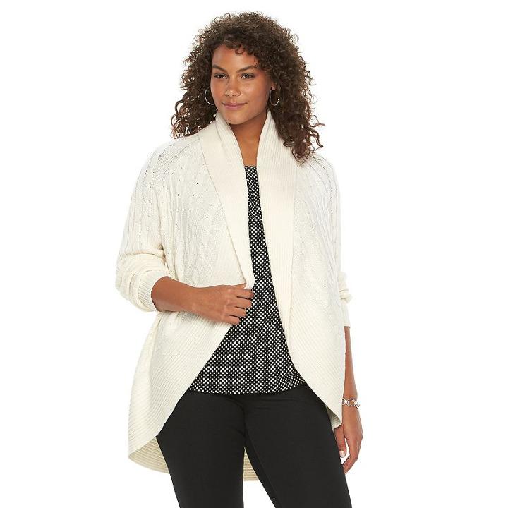 Plus Size Chaps Cable-knit Cardigan, Women's, Size: 1xl, White