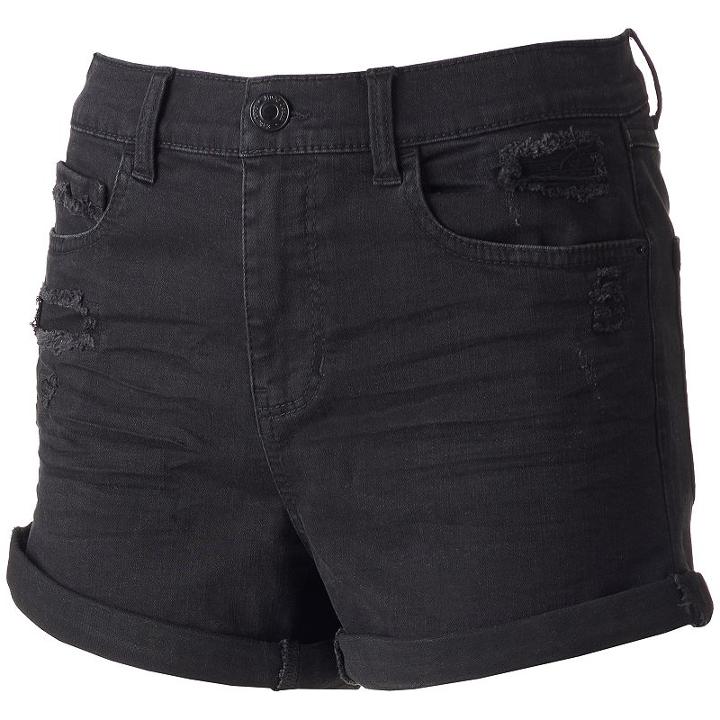Juniors' Mudd&reg; Ripped High Waisted Black Shortie Shorts, Teens, Size: 5