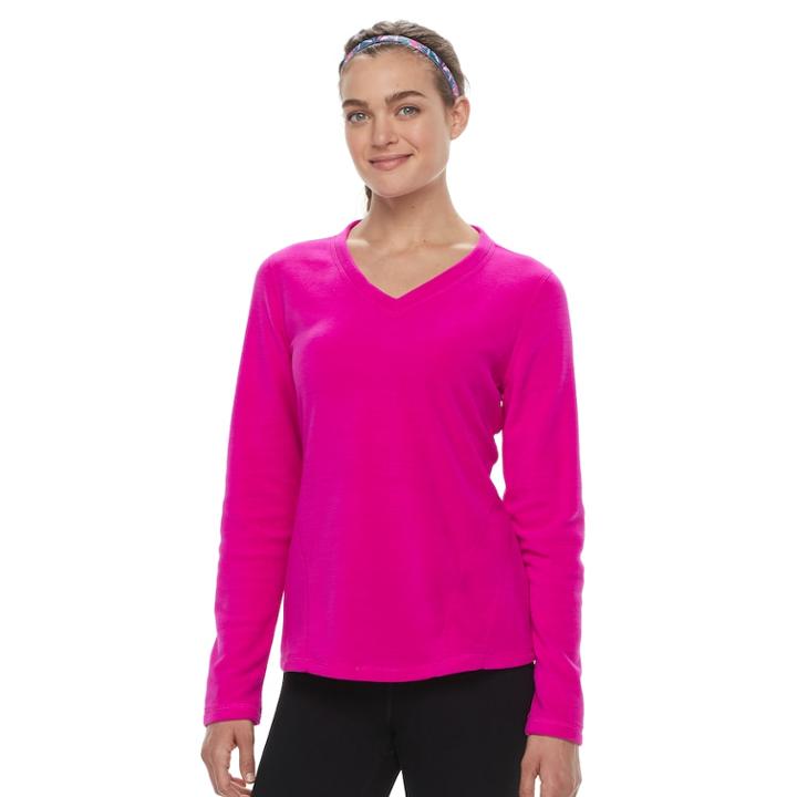 Petite Tek Gear&reg; Microfleece V-neck Tee, Women's, Size: S Petite, Dark Pink