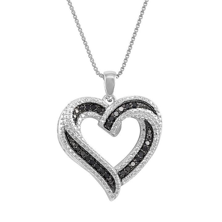 Sterling Silver 1/4-ct. T.w. Black And White Diamond Heart Pendant, Women's